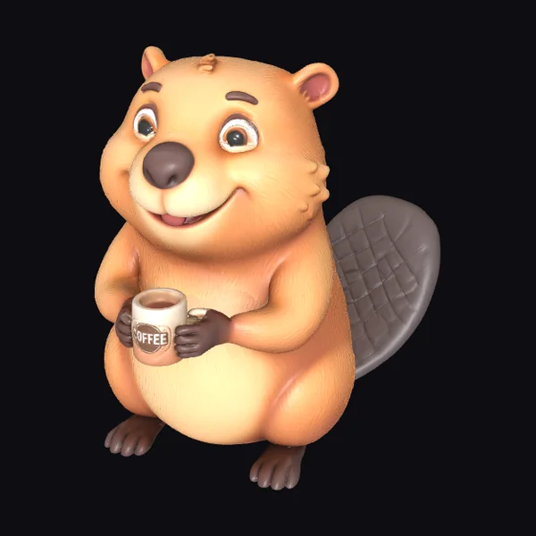 Cute Beaver with Coffee