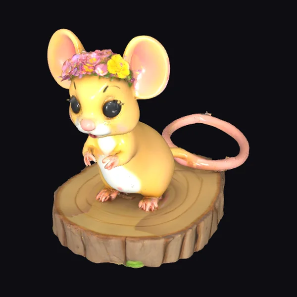 Cartoon Mouse with Flower Crown