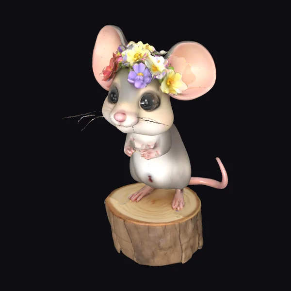 Cartoon Mouse with Flower Crown