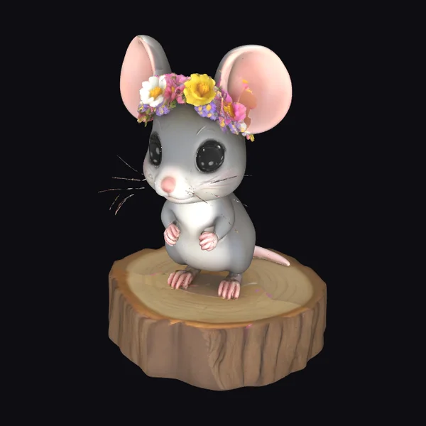 Cartoon Mouse with Flower Crown