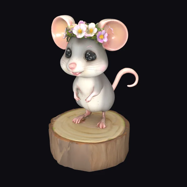 Cartoon Mouse with Flower Crown