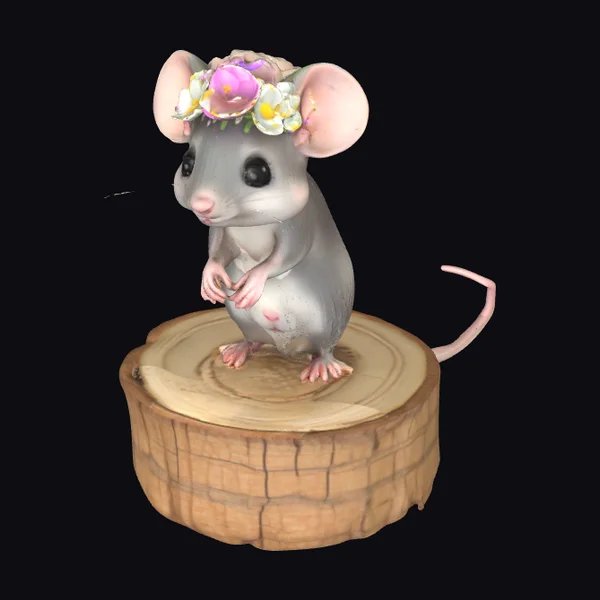 Cartoon Mouse with Flower Crown