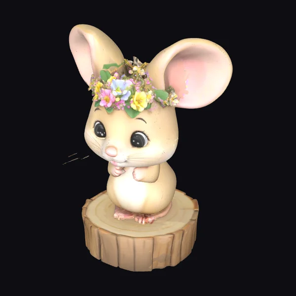 Cartoon Mouse with Flower Crown