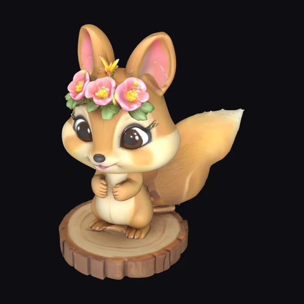 Cartoon Chipmunk with Flowers