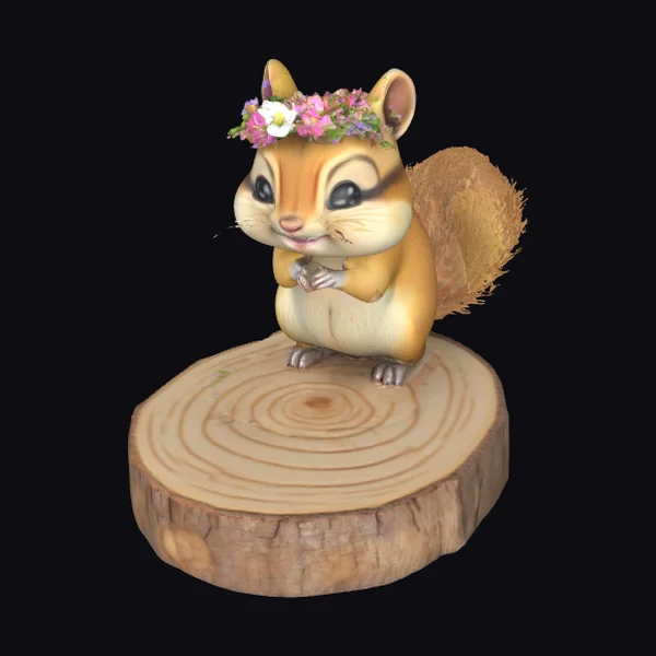 Cartoon Chipmunk with Flower Crown