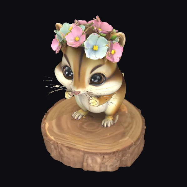 Cartoon Chipmunk with Flowers