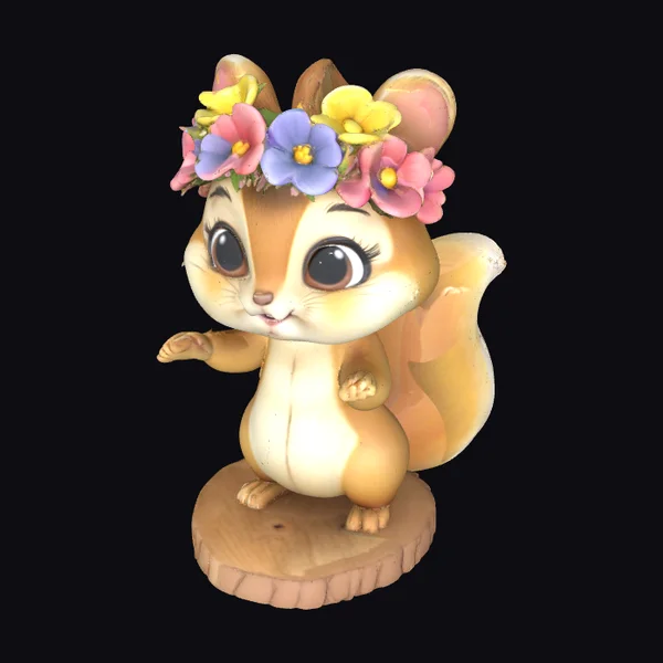 Cartoon Chipmunk with Flower Crown