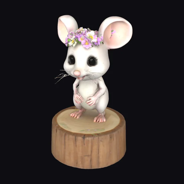 Cartoon Mouse with Flower Crown