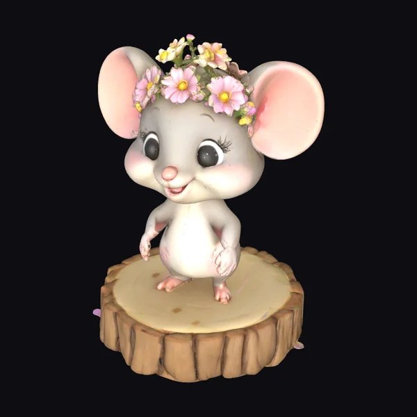 Cartoon Mouse with Flower Crown