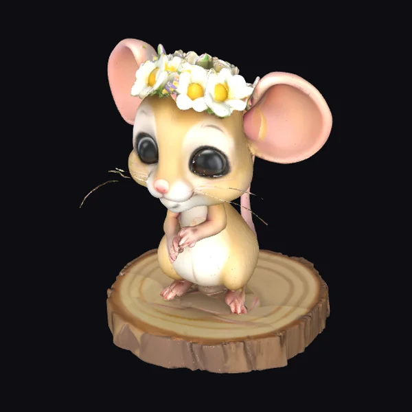 Cartoon Mouse with Flower Crown