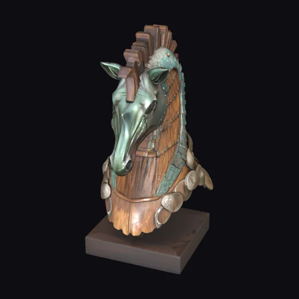 Metallic Horse Head Sculpture