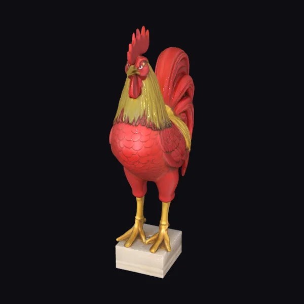 Vibrant Red Rooster Statue