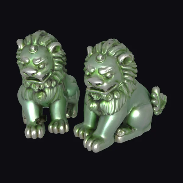 Glazed Ceramic Lion Pair