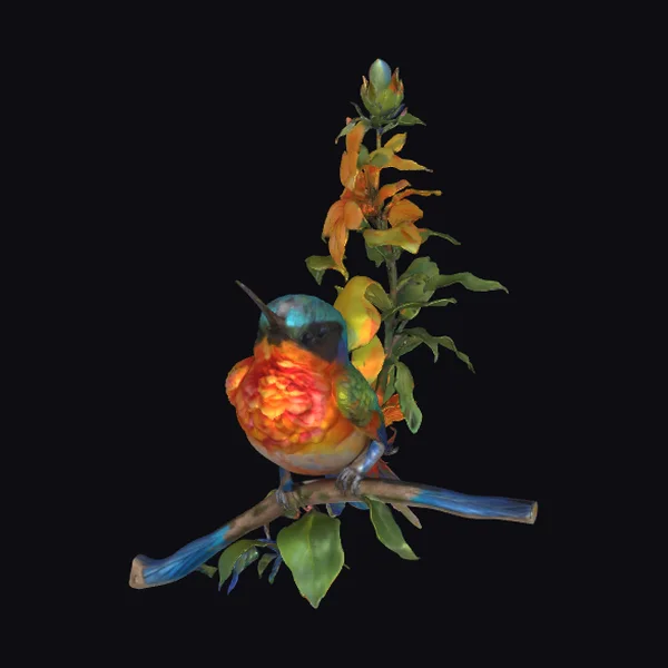 Hummingbird on Flower Branch