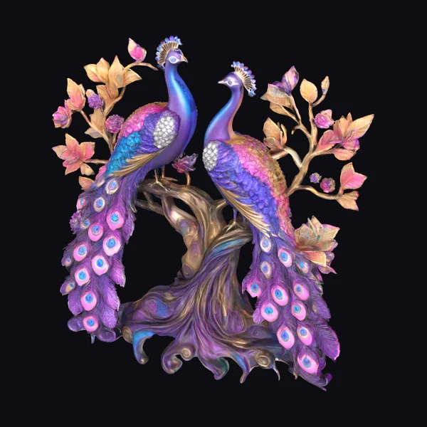 Peacocks on Tree Branch