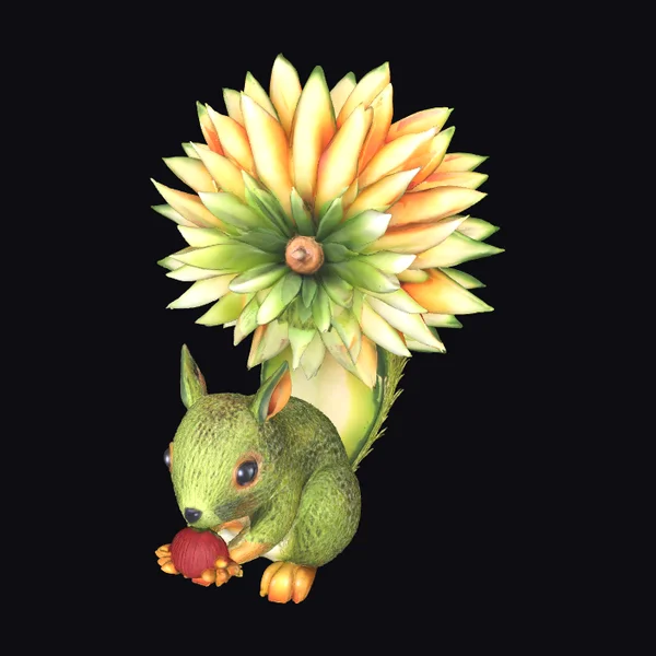 Green Squirrel Eating Fruit