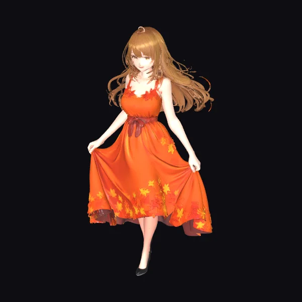 Autumn Girl in Orange Dress