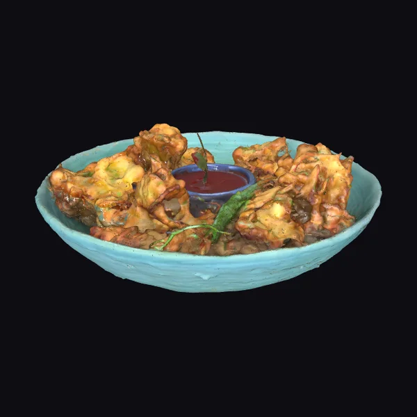 Pakoras on Blue Plate