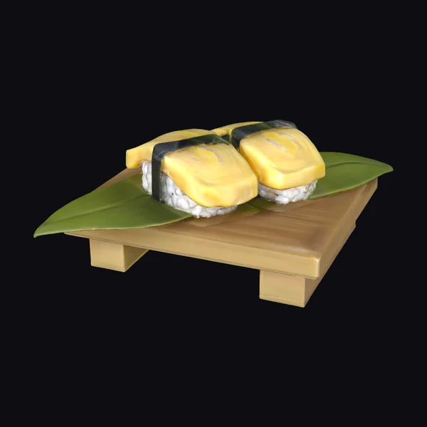 Tamago Sushi on Wooden Plate