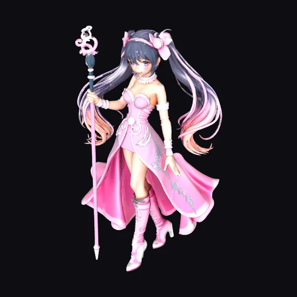 Pink Anime Girl Figurine