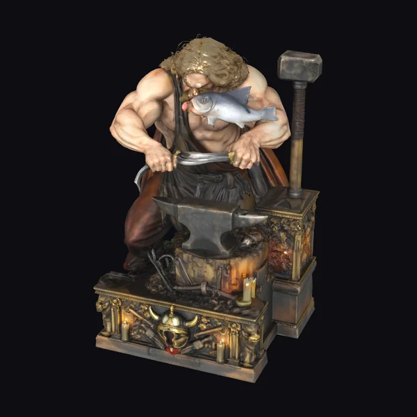 Muscular Blacksmith with Fish