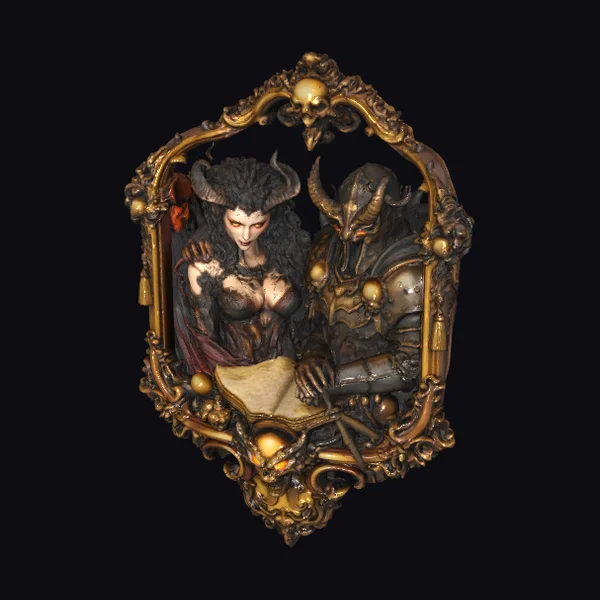 Demonic Couple in Ornate Frame