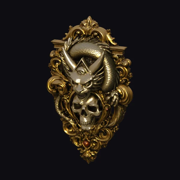 Golden Dragon Skull Emblem