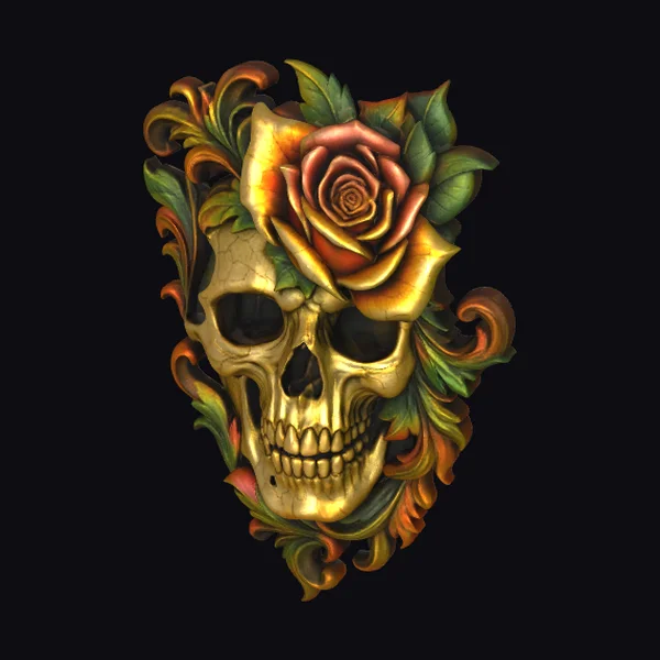 Golden Skull with Rose