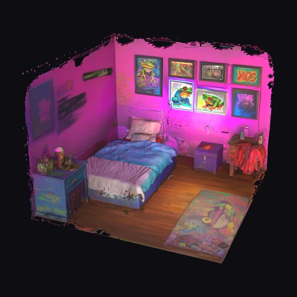 Neon Lit Bedroom Interior