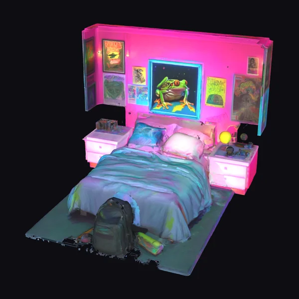 Neon Lit Bedroom Interior