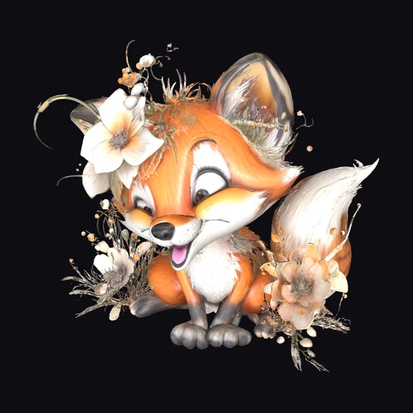 Cute Fox with Flowers
