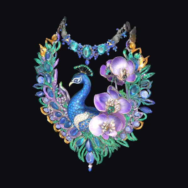 Jewel Peacock Orchid Necklace