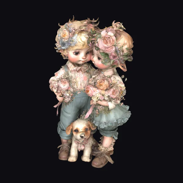 Floral Children with Puppy