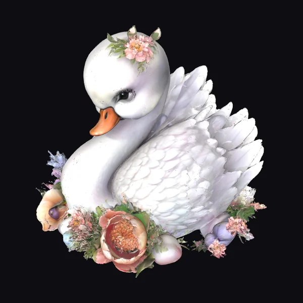 White Swan with Flowers