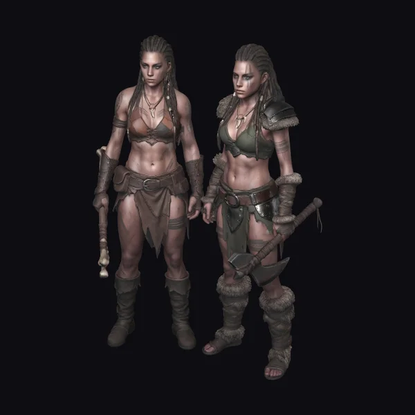 Twin Female Barbarian Warriors
