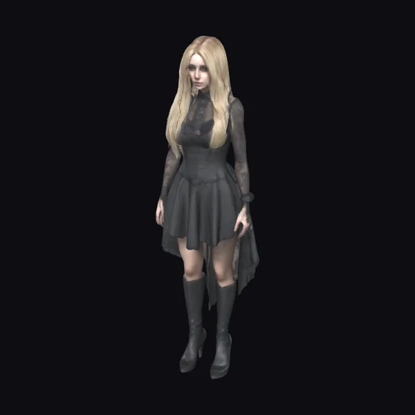 Blonde Woman in Black Dress