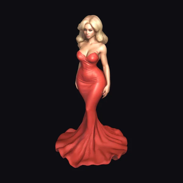 Blonde Woman Red Gown