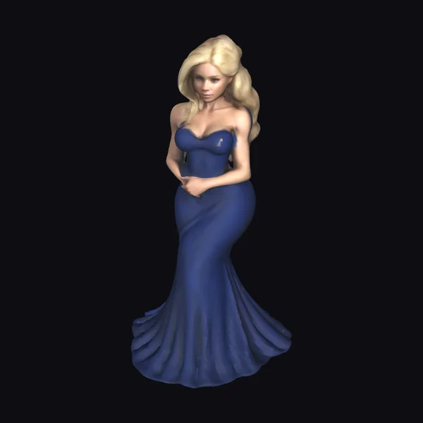 Blonde Woman in Blue Gown
