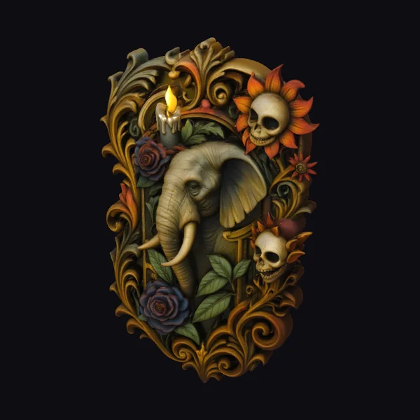 Elephant Skull Ornate Plaque