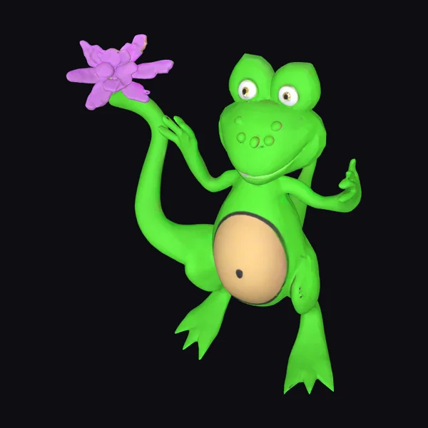 Green Frog with Flower