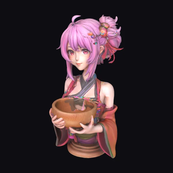 Pink-Haired Anime Character Bust