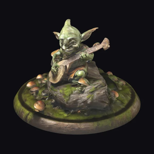 Goblin Playing Lute on Log