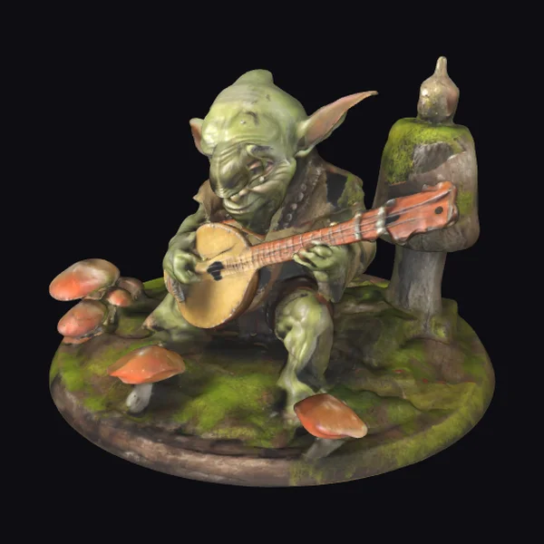 Goblin Playing Lute on Mossy Stump