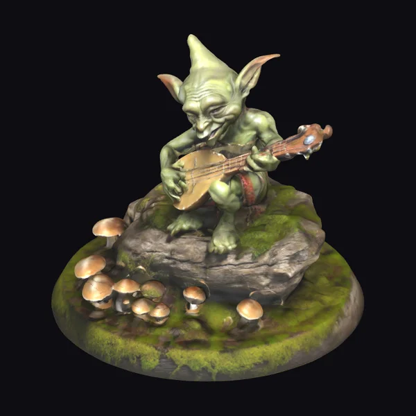 Goblin Playing Lute on Rock