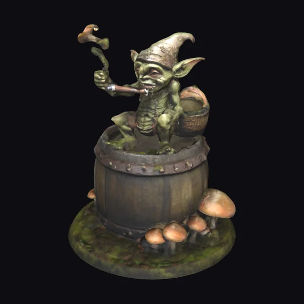 Smoking Goblin on Barrel