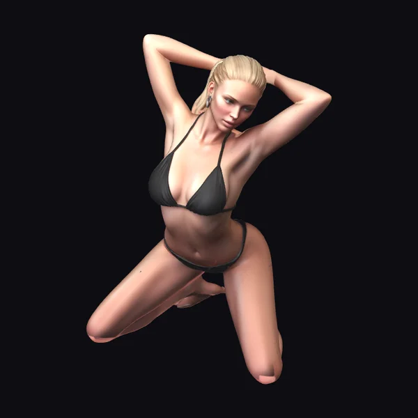 Blonde Woman Black Bikini