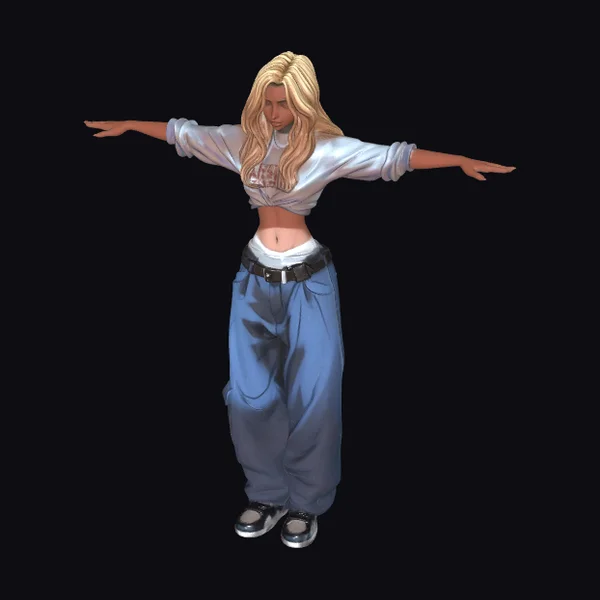 Blonde Girl in Casual Wear