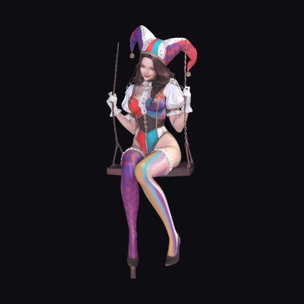 Rainbow Clown Swinging Girl