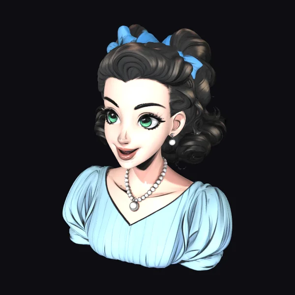 Cartoon Woman with Blue Dress