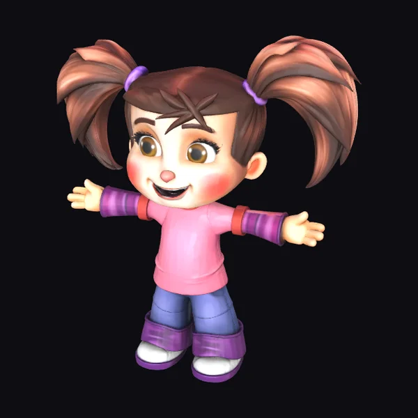 Cartoon Girl with Pigtails